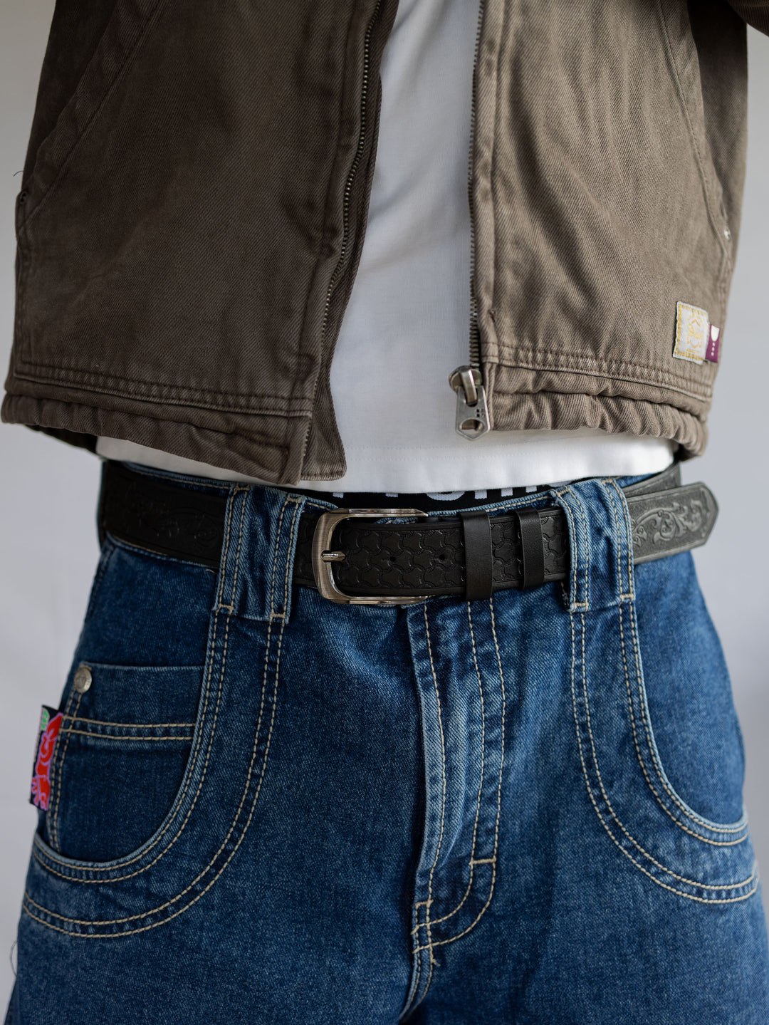 Black Tooled Leather Belt - Rynor