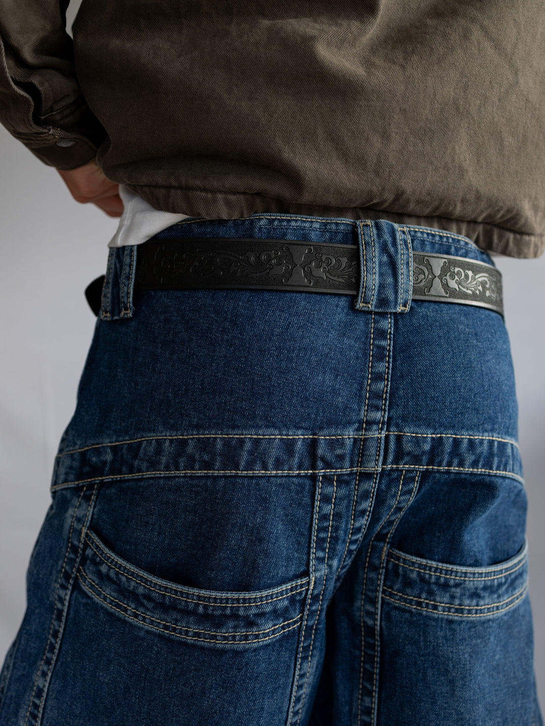 Black Tooled Leather Belt - Rynor