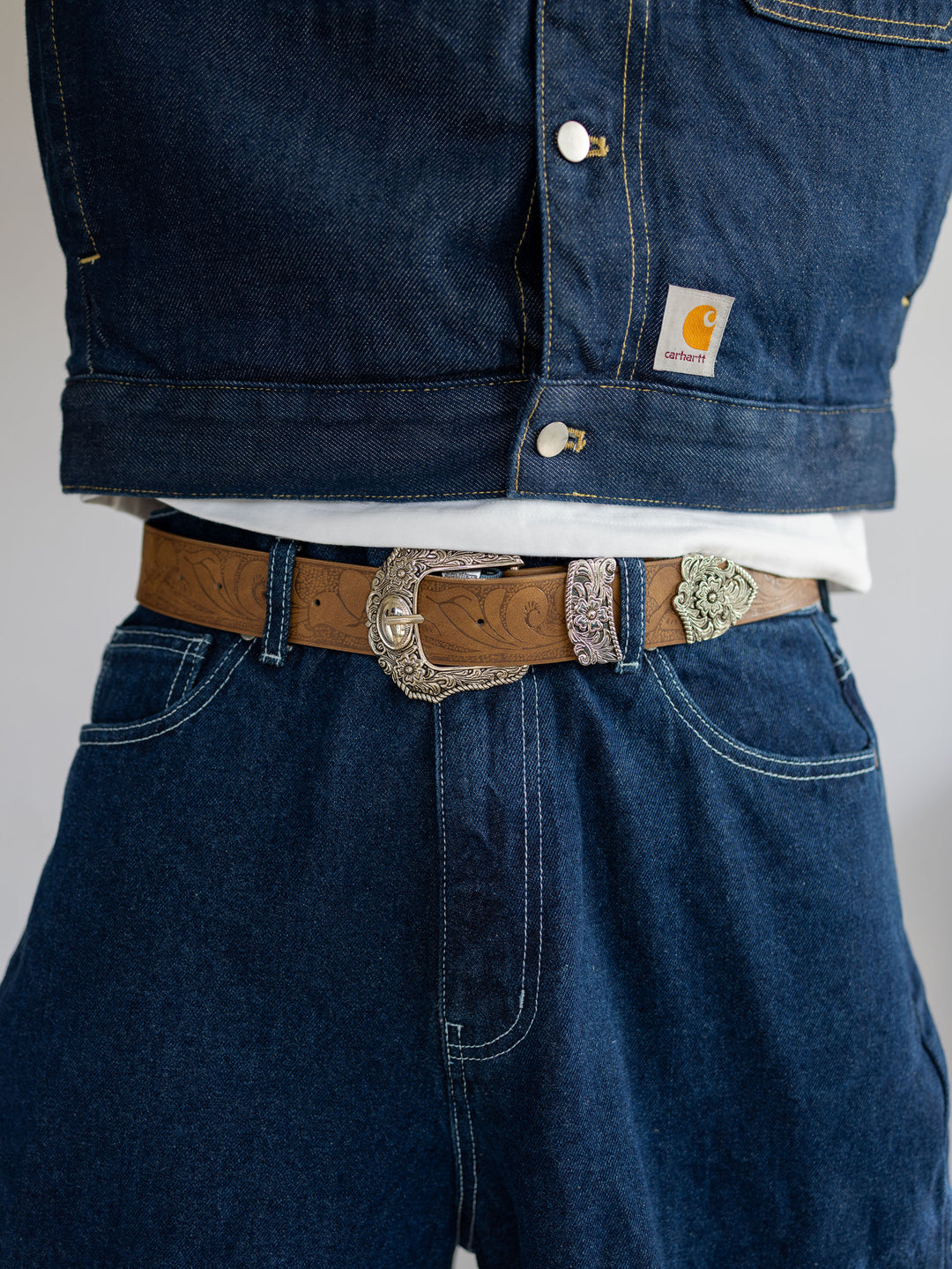 Ceinture western marron gravée