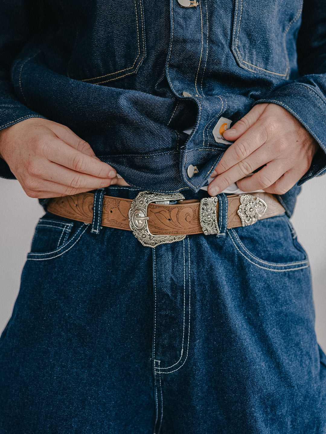 Ceinture western marron gravée