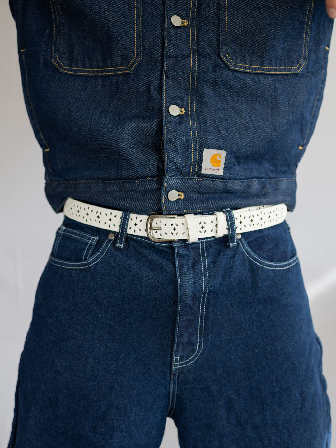Ceinture en cuir noir gaufré