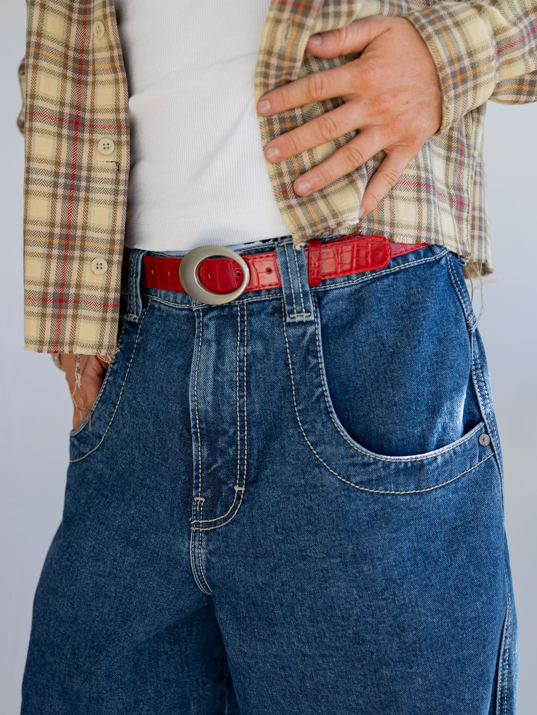 Ceinture à boucle ovale rouge
