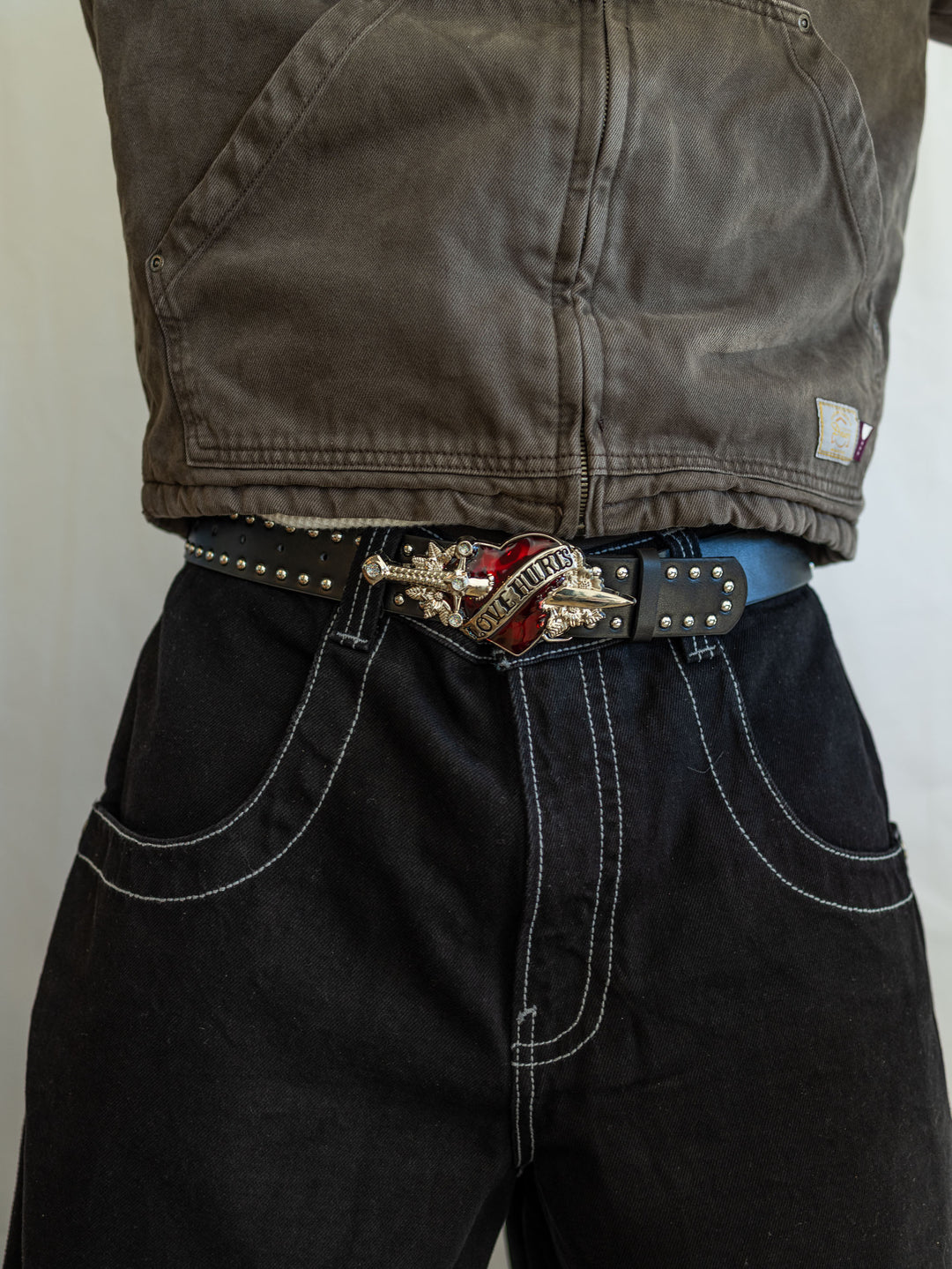 Ceinture à boucle G en chrome noir