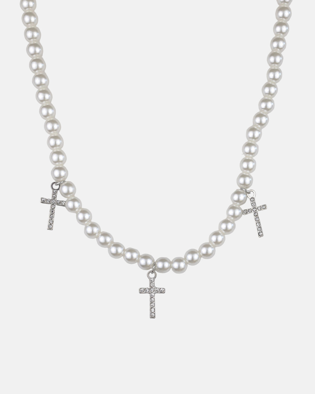 Triple Cross Pearl Necklace