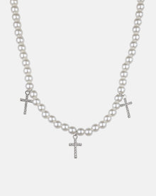 Triple Cross Pearl Necklace