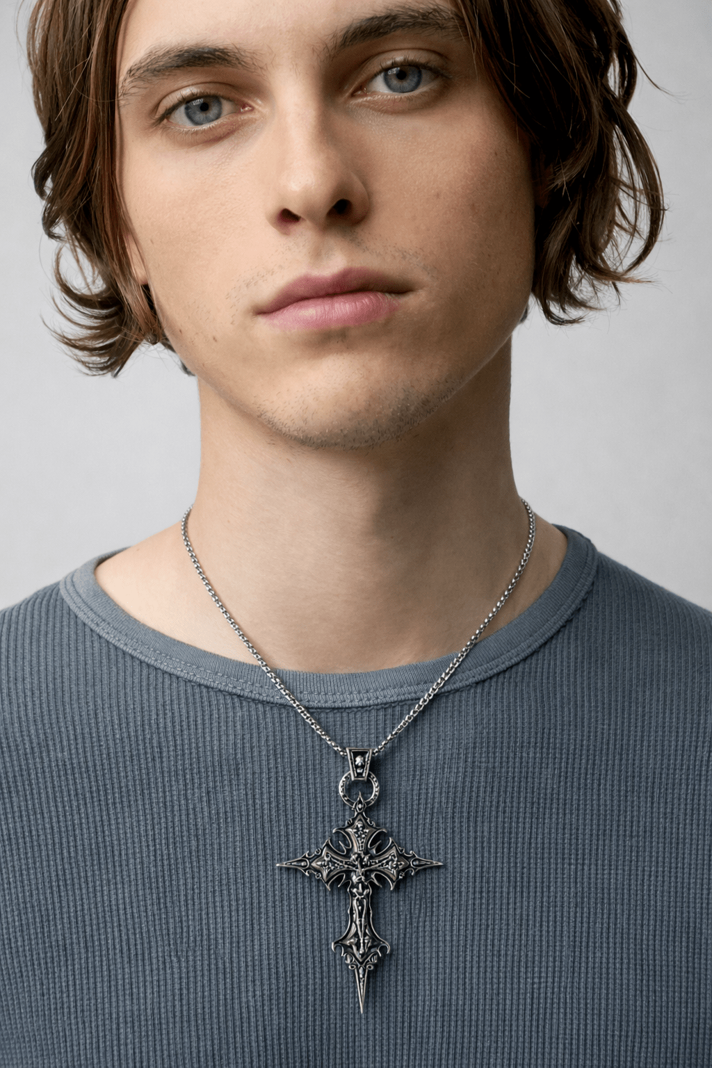 Gothic Silver Cross Necklace - Rynor