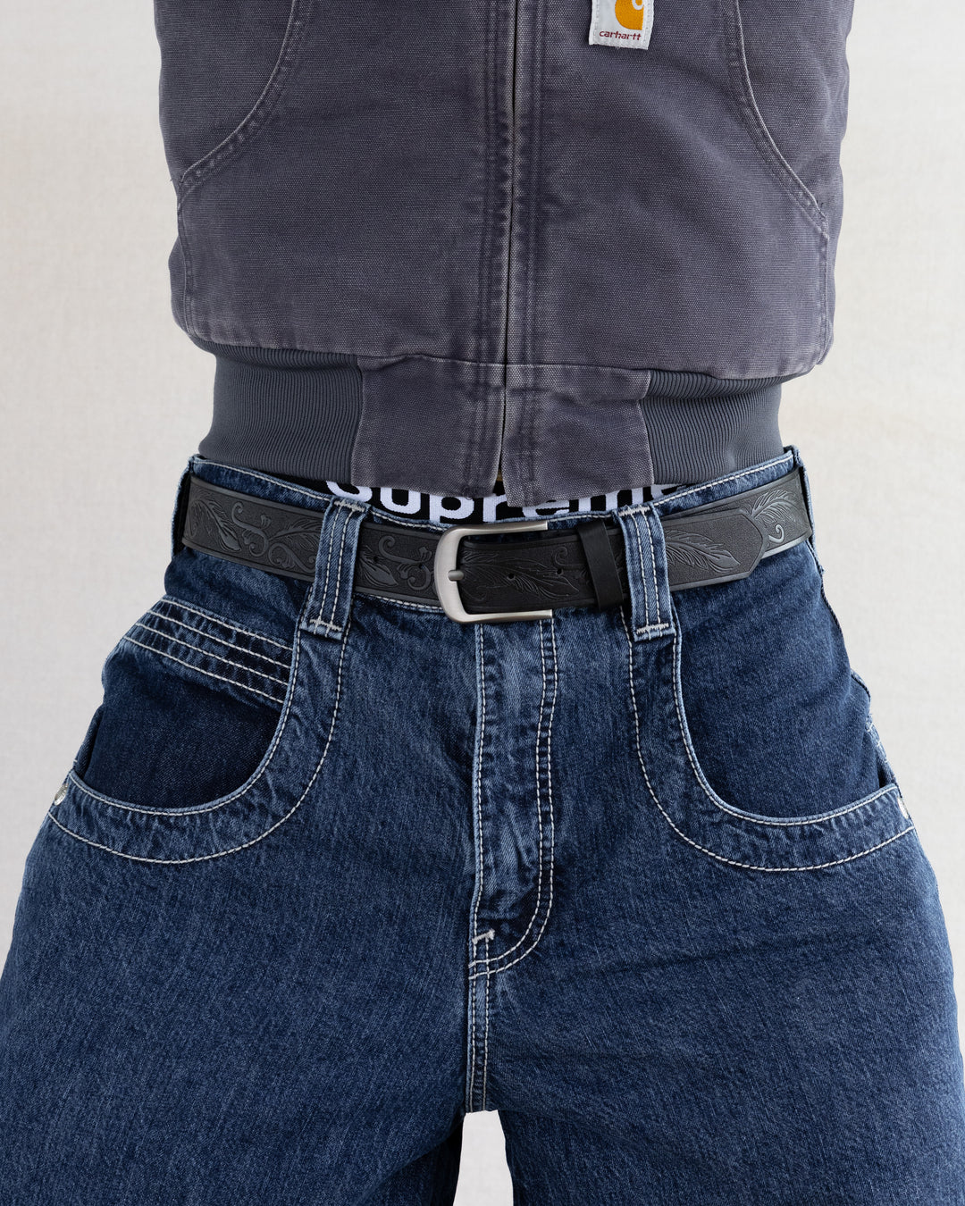 Black Tooled Leather Belt - Rynor