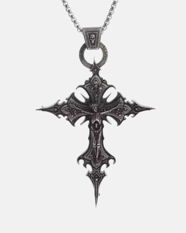 Gothic Silver Cross Necklace - Rynor