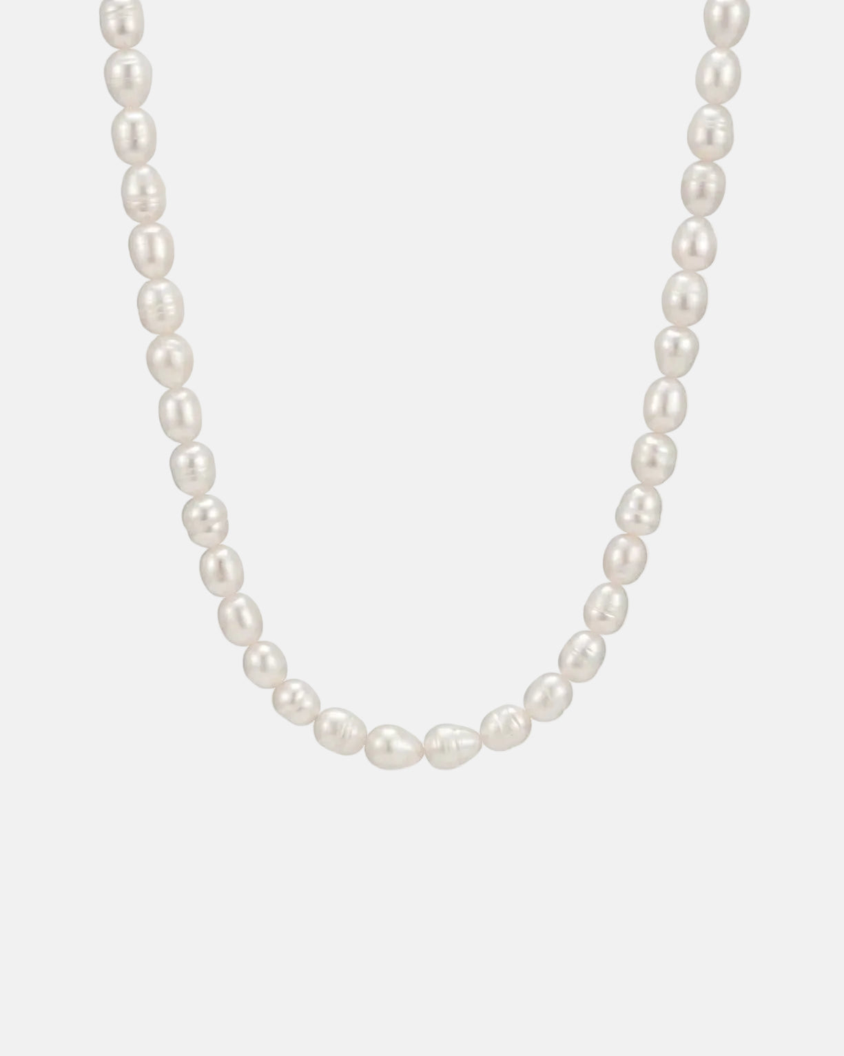 Rynor Belize Pearl Necklace – white pearl bead necklace, product photo on white background