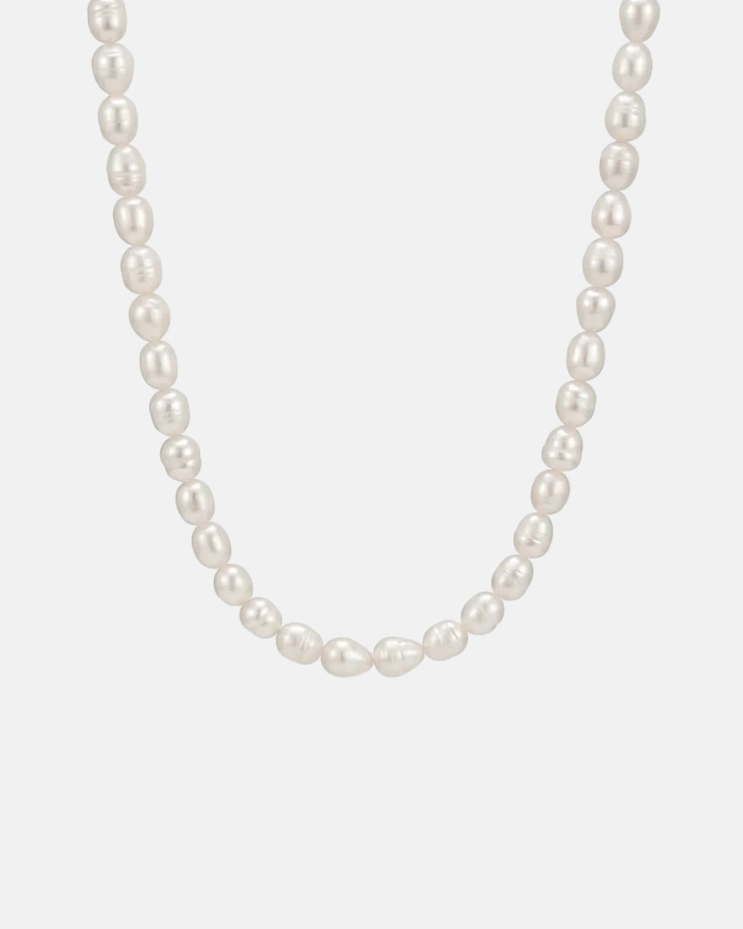 Rynor Belize Pearl Necklace – white pearl bead necklace, product photo on white background
