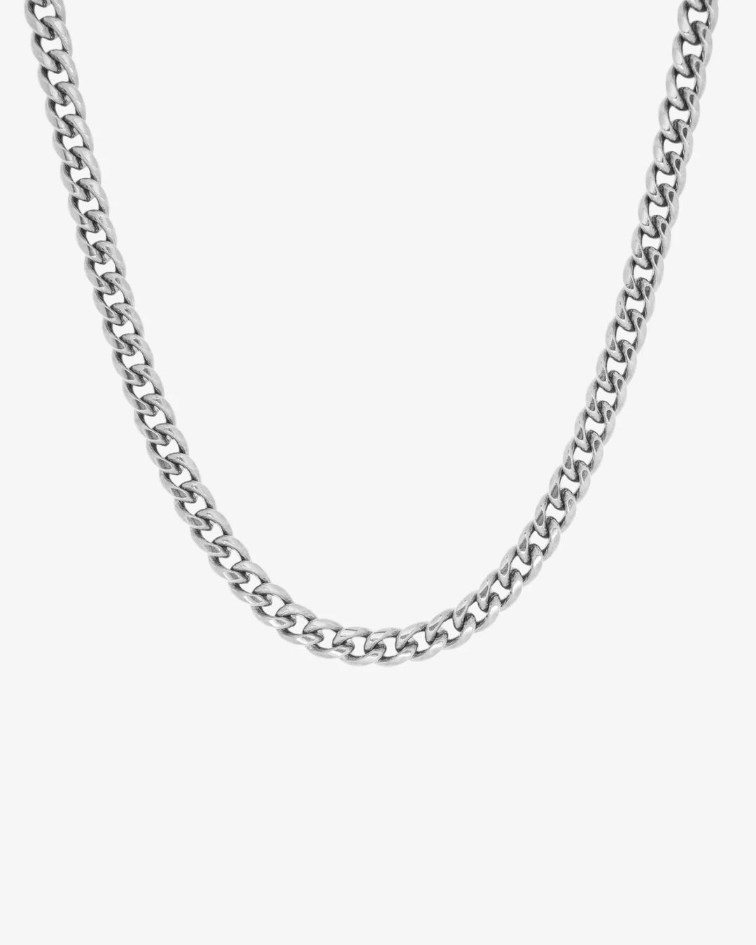 Rynor Boxed Silver Cuban – silver stainless steel cuban link chain necklace, product photo on white background