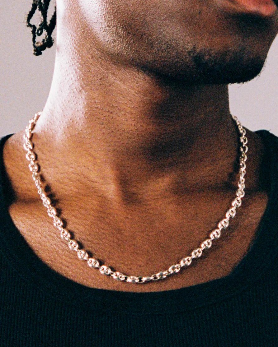 Rynor Calabrote Chain – silver oval link chain necklace, product detail photo