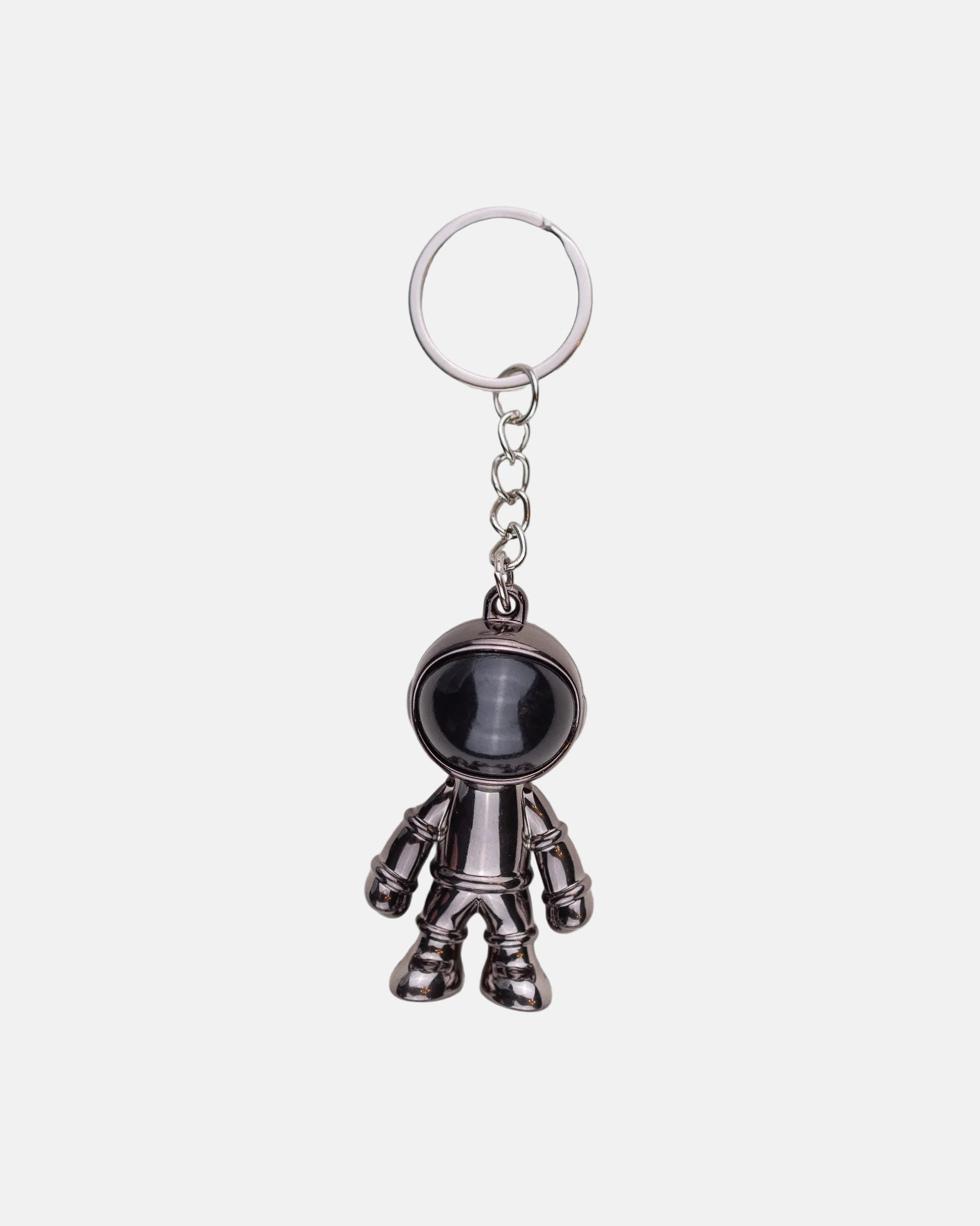 Rynor Chrome Astronaut Keychain – glossy chrome astronaut figure keychain, product photo on white background