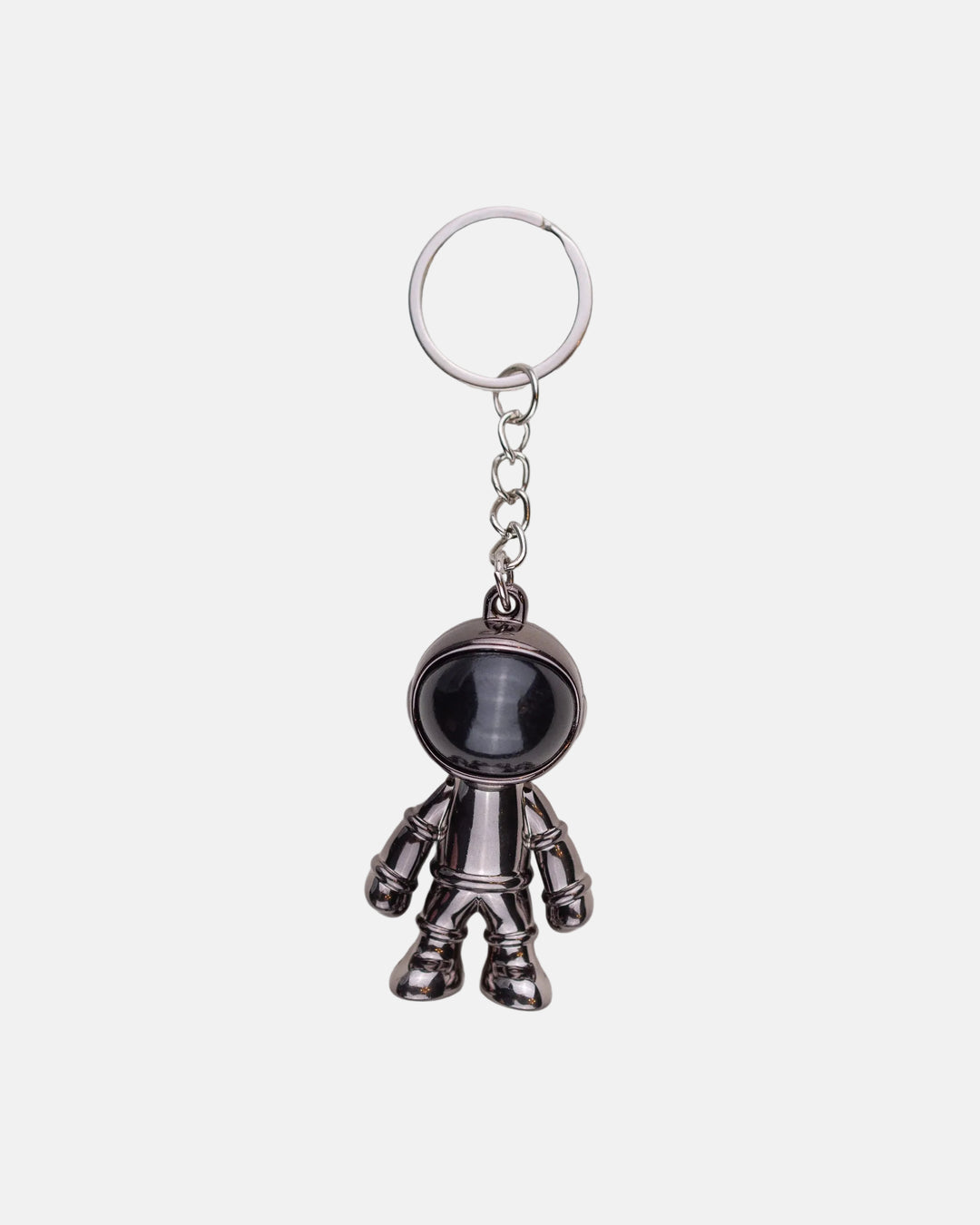 Rynor Chrome Astronaut Keychain – glossy chrome astronaut figure keychain, product photo on white background