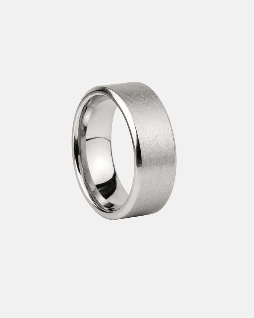 Rynor Core Band Ring – silver polished stainless steel plain band ring, product photo on white background