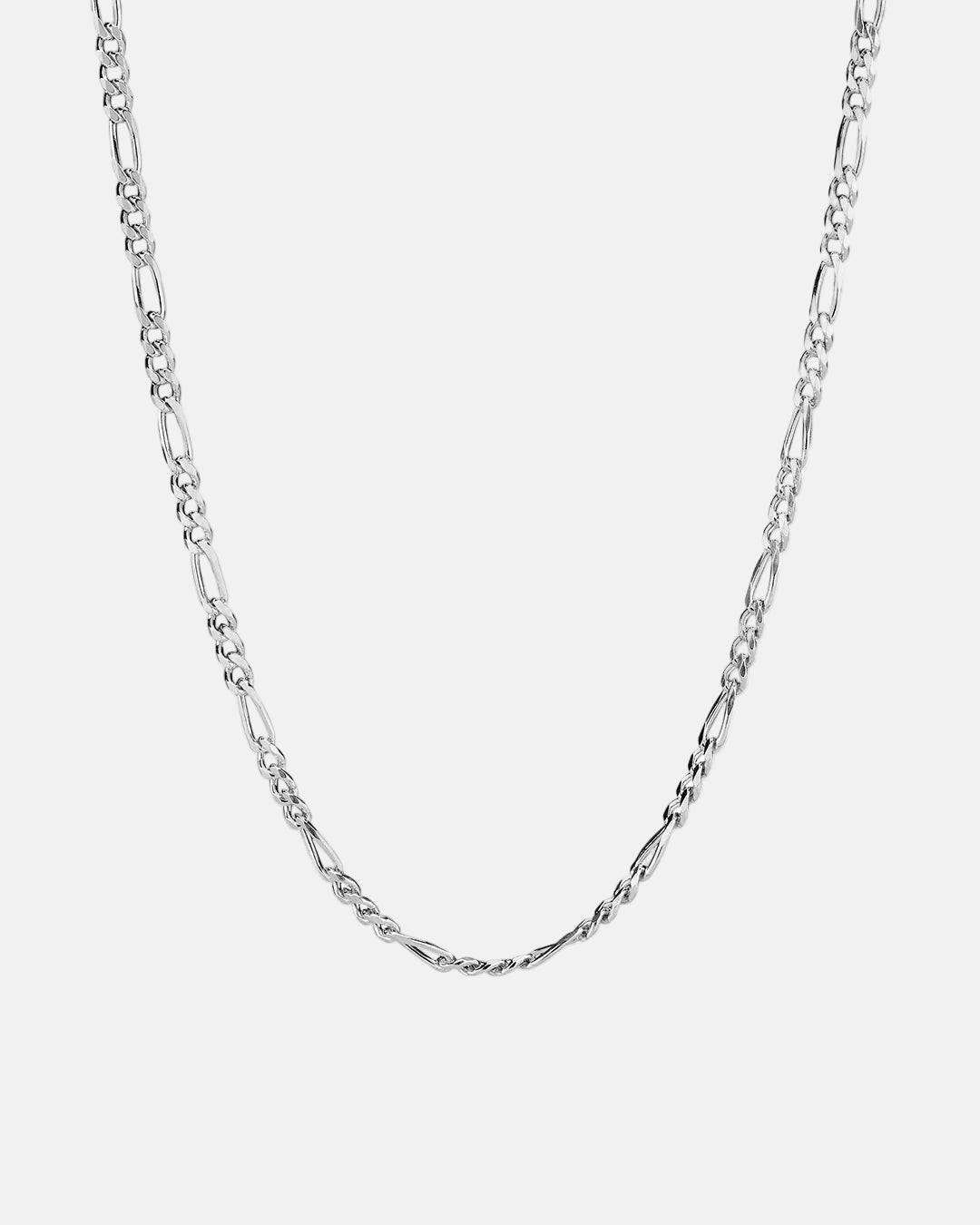 Rynor Figaro Chain – silver stainless steel figaro chain necklace, product photo on white background