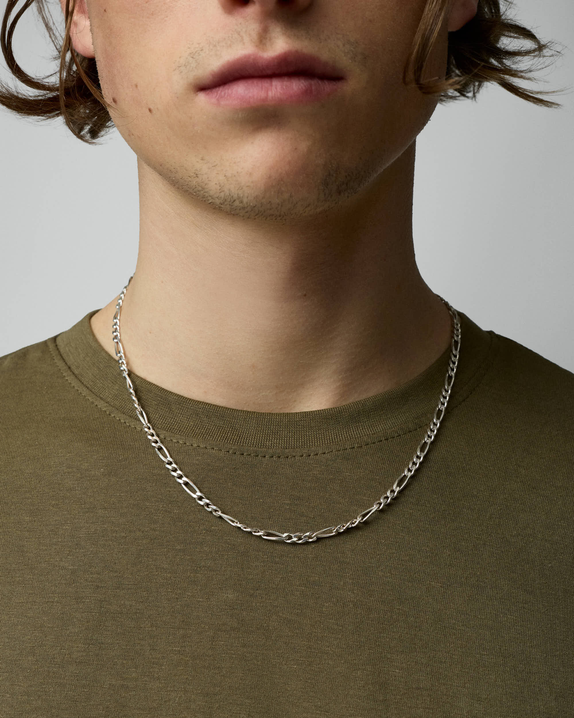 Rynor Figaro Chain – silver stainless steel figaro chain necklace, product detail photo