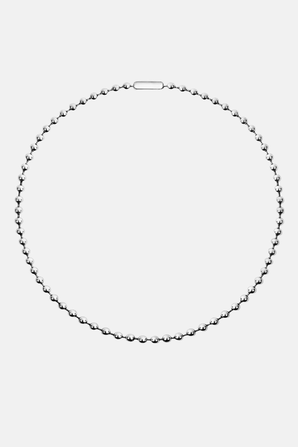 Rynor Icon Ball Necklace – silver stainless steel ball chain necklace, worn by a model