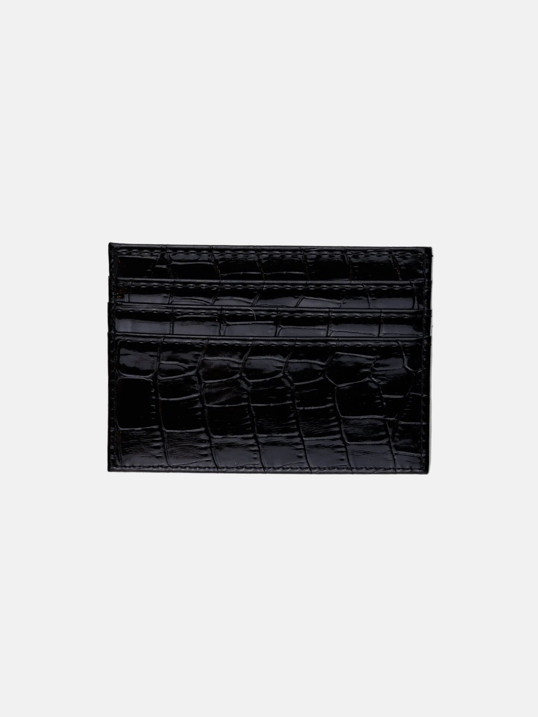 Rynor Midnight Croc Cardholder – black glossy croc-embossed faux leather cardholder, product photo on white background