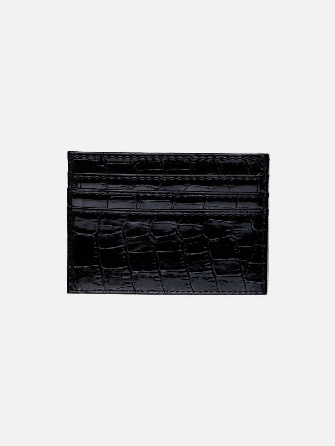 Rynor Midnight Croc Cardholder – black glossy croc-embossed faux leather cardholder, product photo on white background