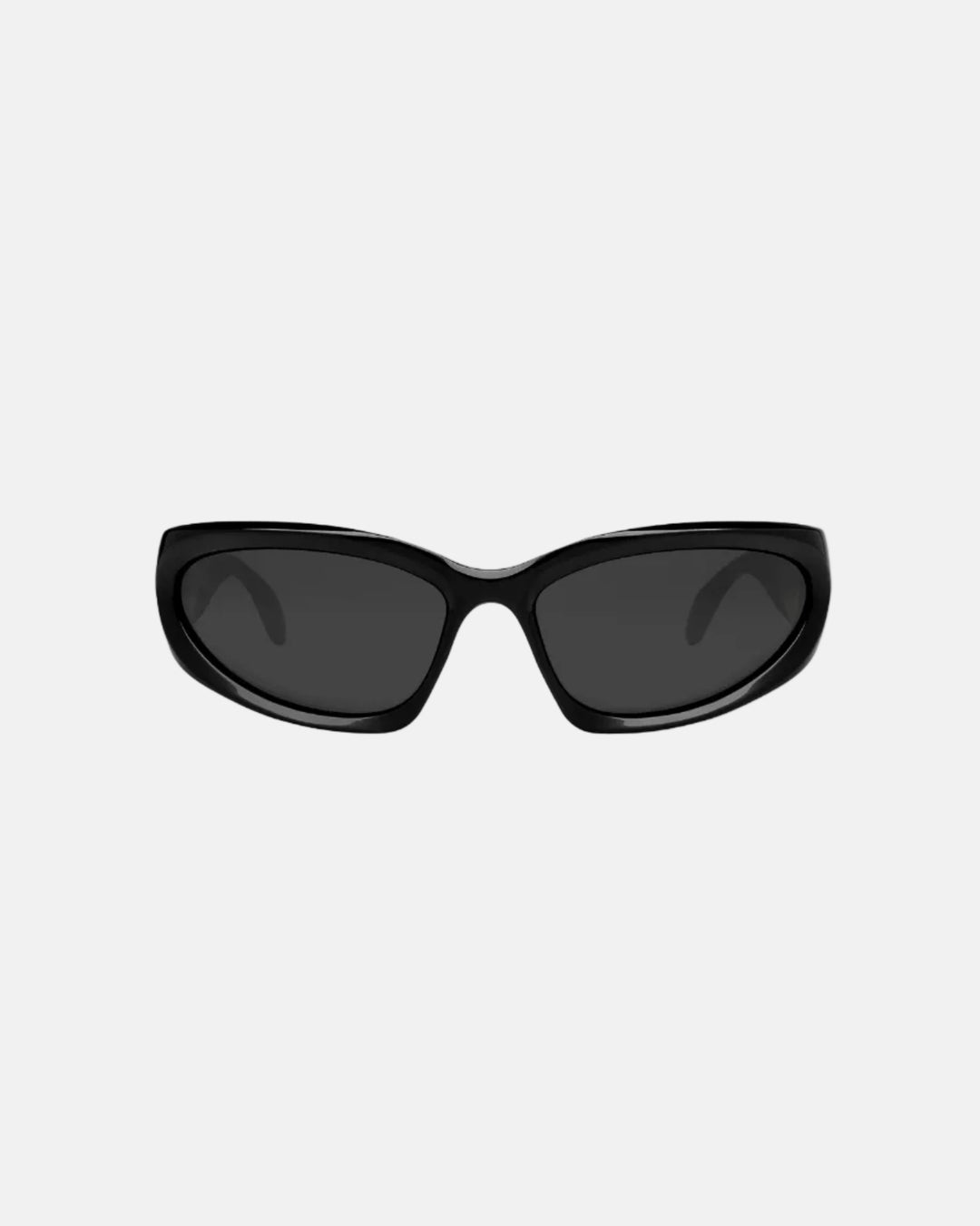 Rynor Midnight Wrap Sunglasses – glossy black wraparound sunglasses with dark tinted lenses, product detail photo
