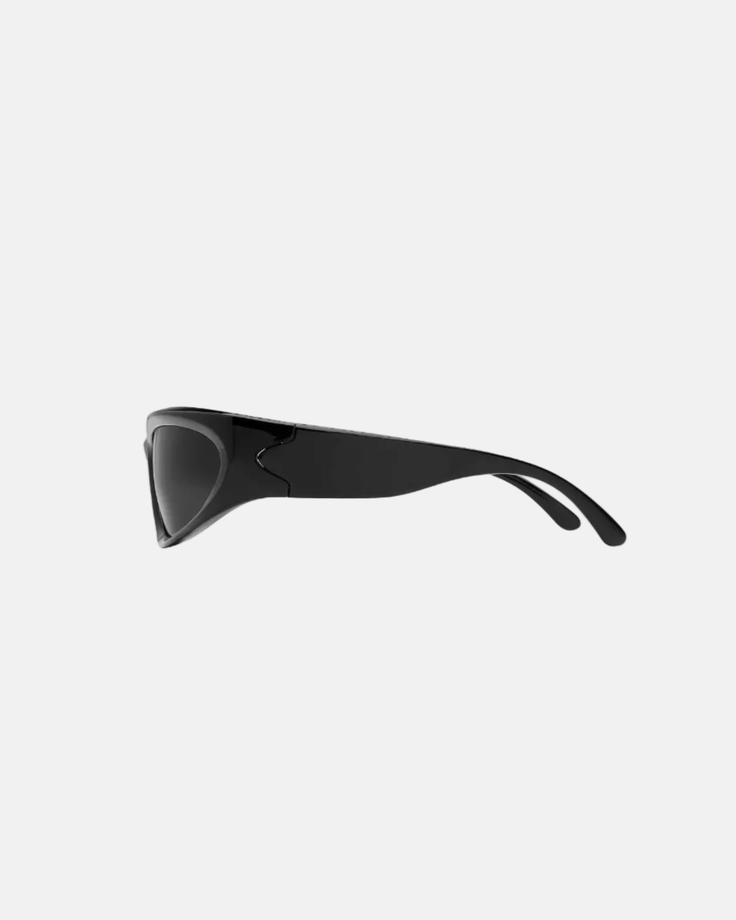 Rynor Midnight Wrap Sunglasses – glossy black wraparound sunglasses with dark tinted lenses, product detail photo