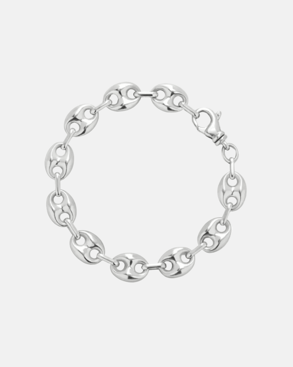 Rynor Oval Link Bracelet – silver stainless steel oval link bracelet, product photo on white background