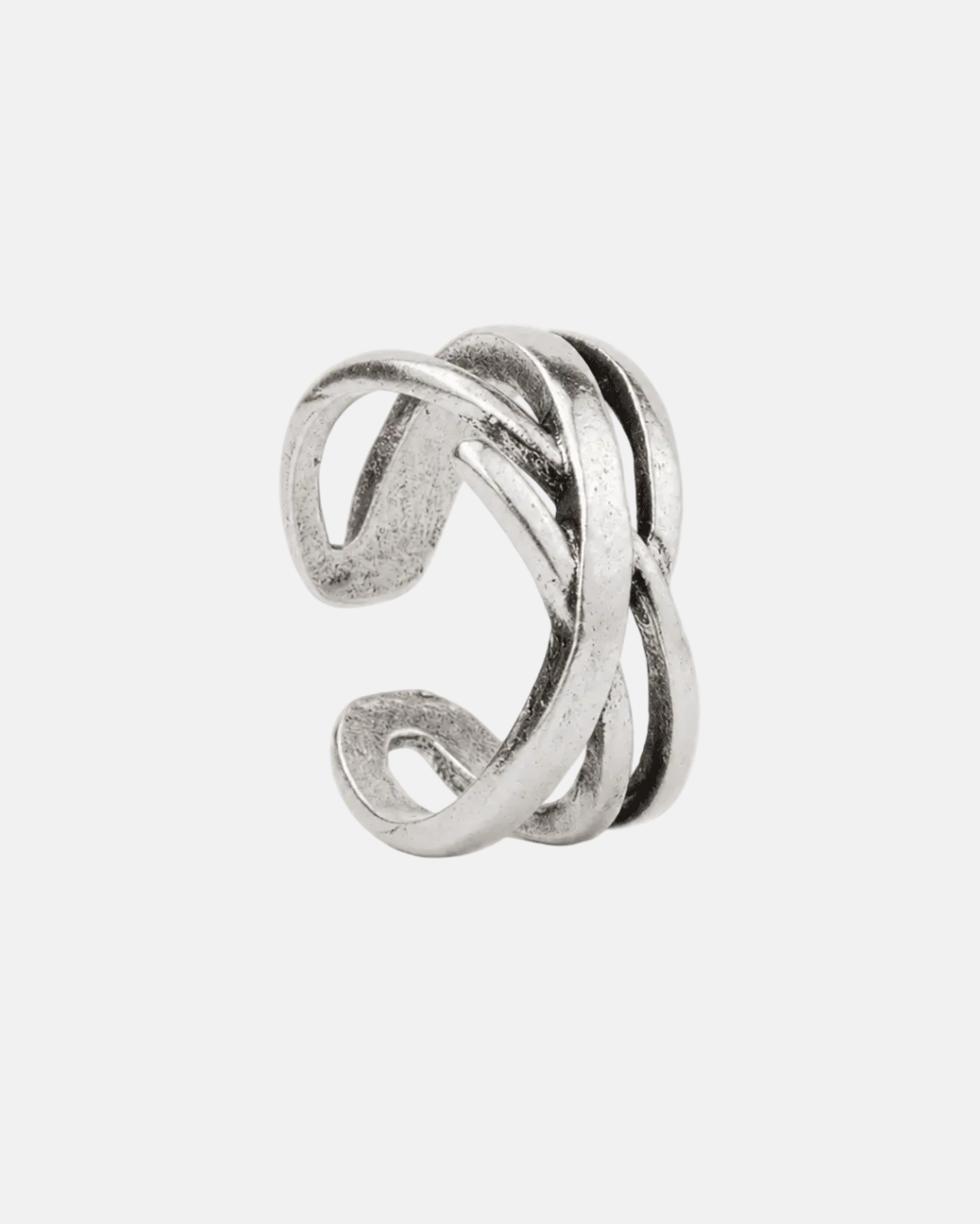 Rynor Rambo Ring – silver stainless steel textured band ring, product photo on white background