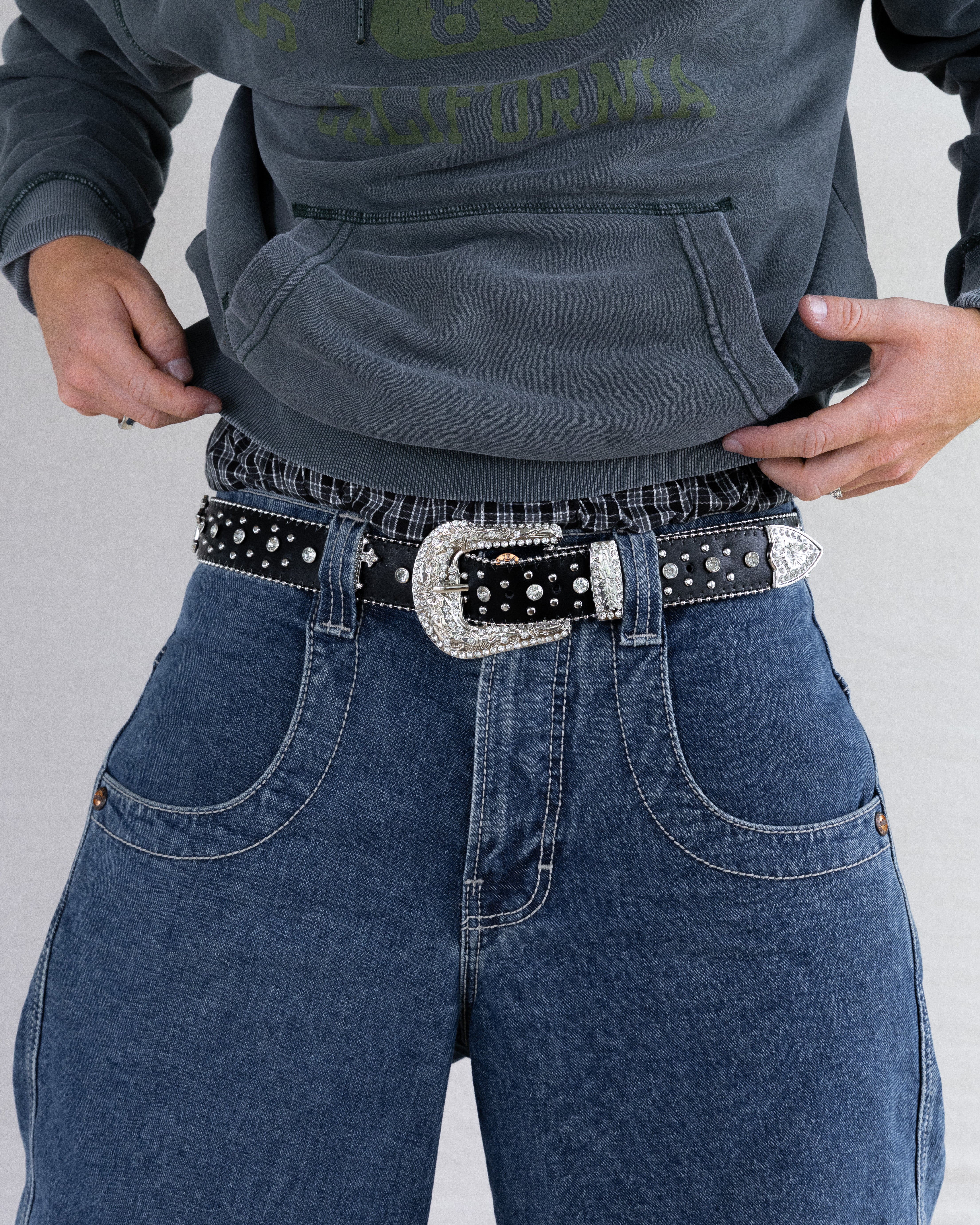 Rynor Saint Shine Belt – black belt with crystal-studded cross buckle, additional view