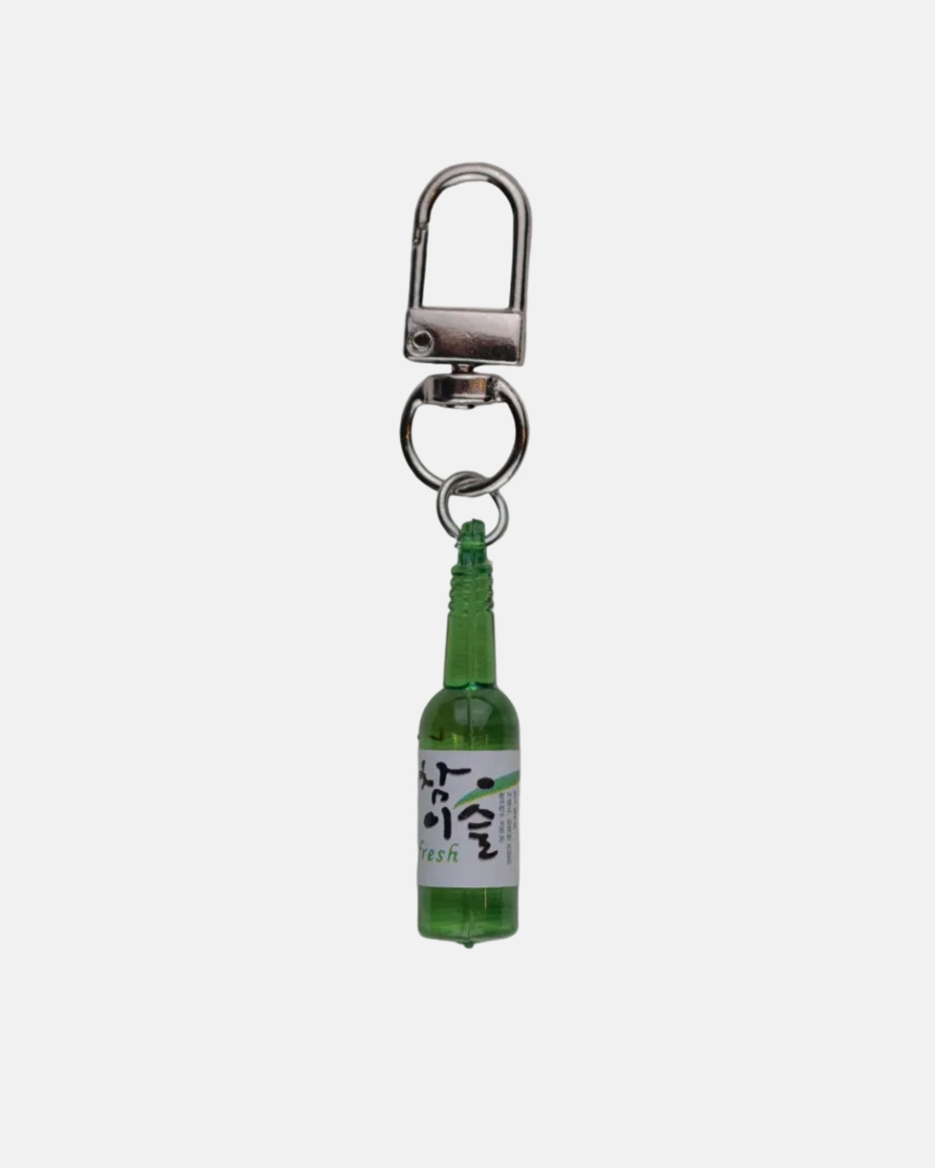 Rynor Soju Bottle Keychain – mini green soju bottle keychain, product photo on white background