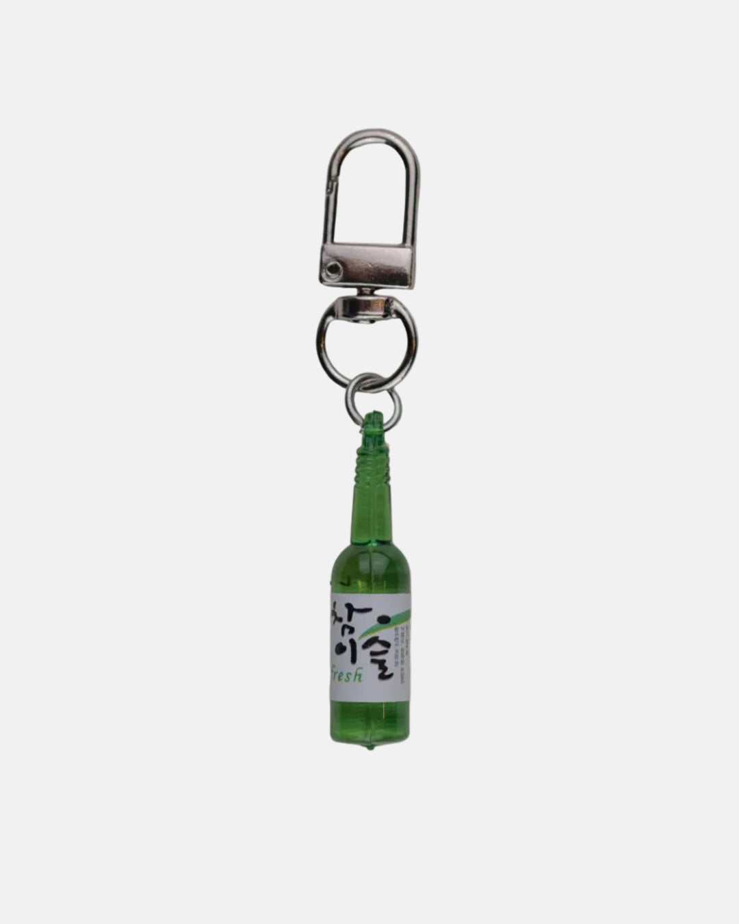 Rynor Soju Bottle Keychain – mini green soju bottle keychain, product photo on white background
