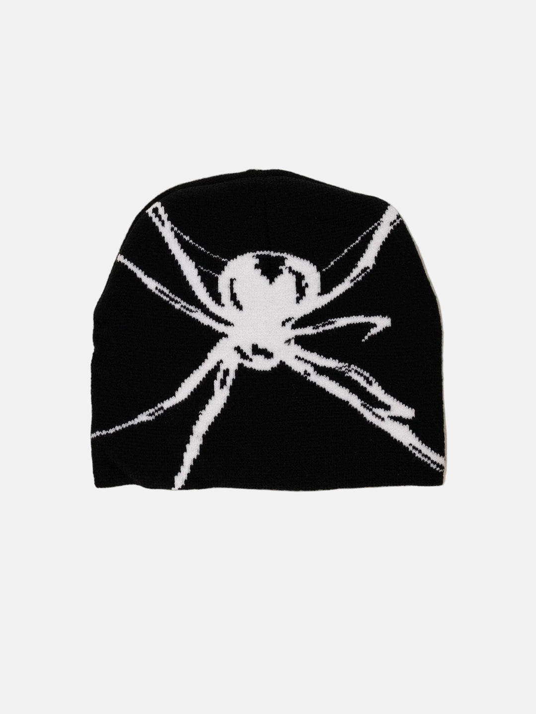 Rynor Spider Knit Beanie – black knit beanie with spider graphic, product photo on white background