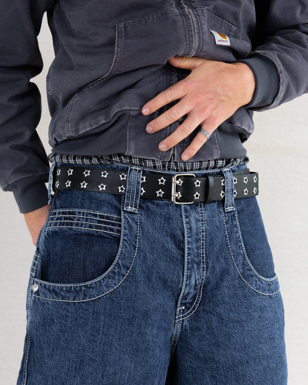 Rynor Starforge Belt – black belt with star-shaped grommets and double-prong buckle, additional view