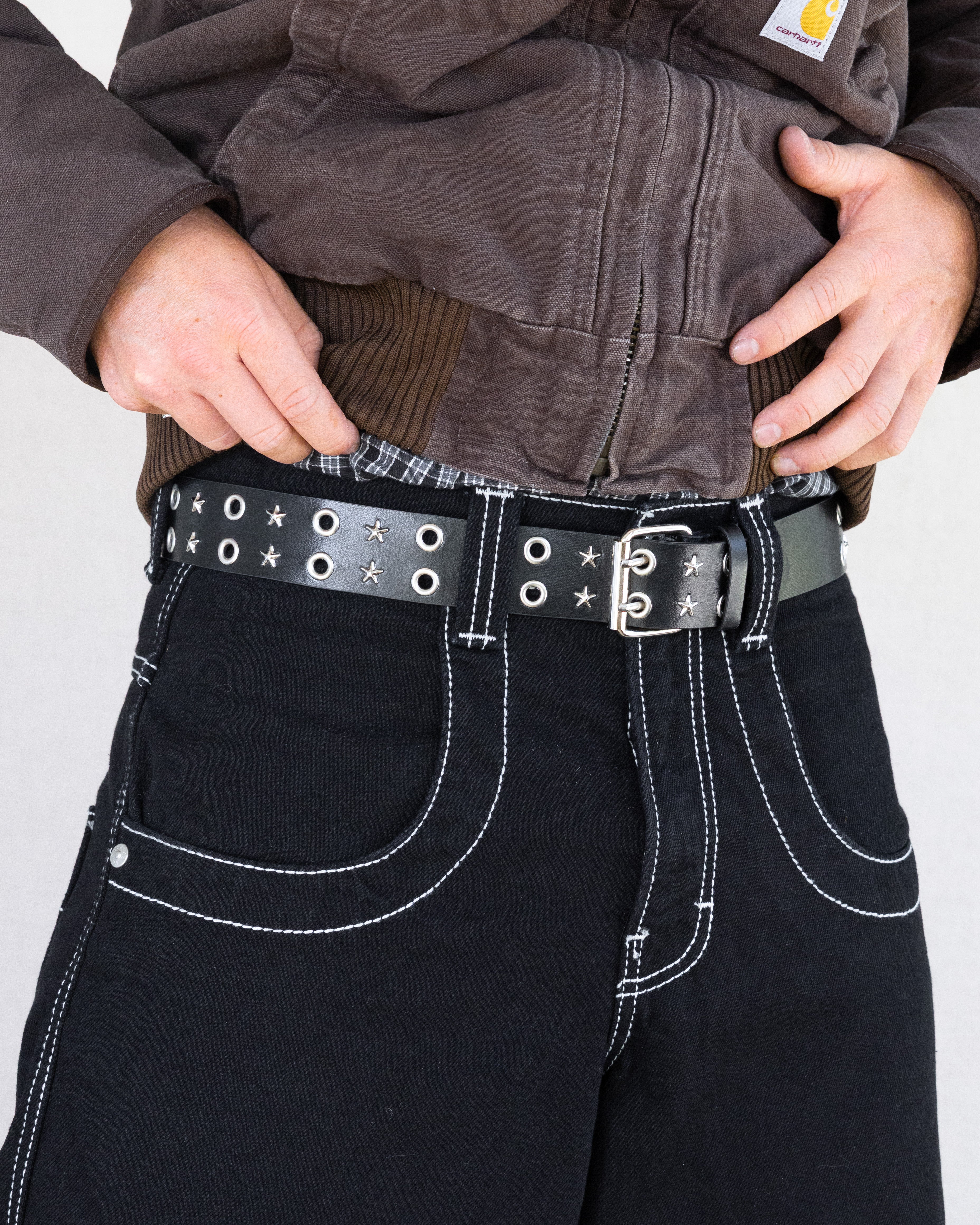 Rynor Starlight Grommet Belt – black belt with star studs and grommets, additional view