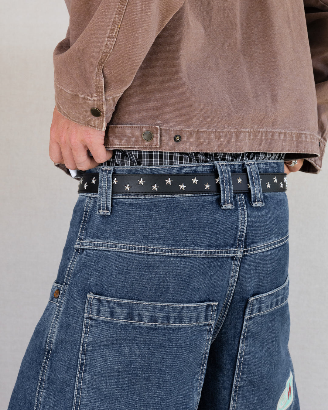 Rynor Starlight Western Buckle Belt – black belt with star studs and engraved western buckle, additional view